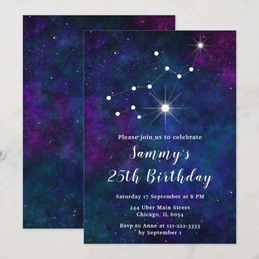 Virgo Zodiac Constellation Verjaardagsfeest Kaart (Voorkant / Achterkant)