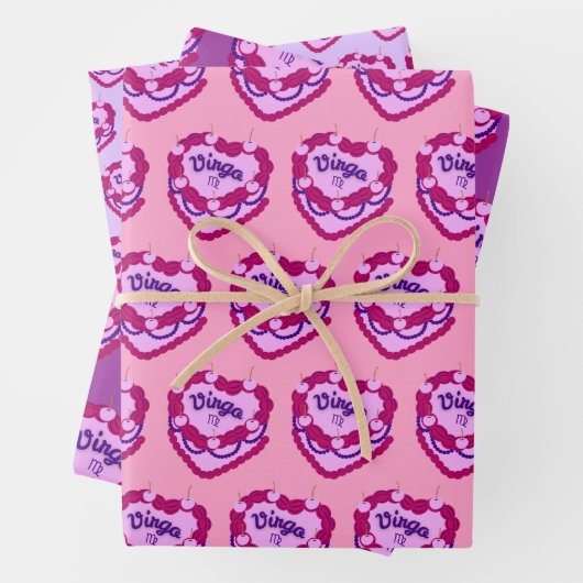 Virgo Zodiac Coquette Hart Verjaardagstaart Inpakpapier Vel (In situ)