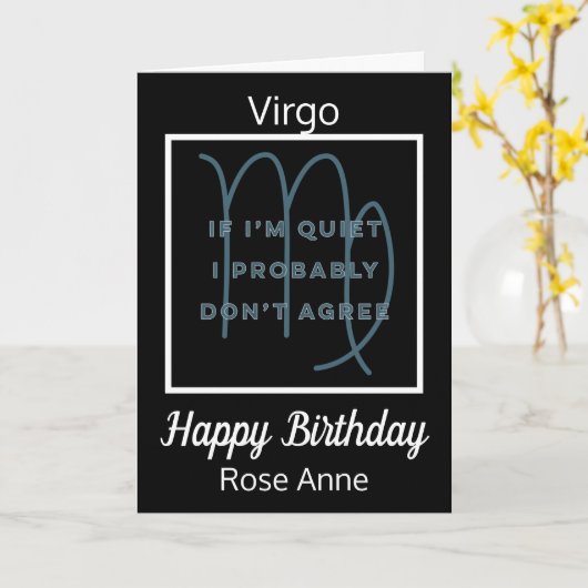 Virgo Zodiac Fun Quote in Black & White Birthday Kaart (Gele Bloem)