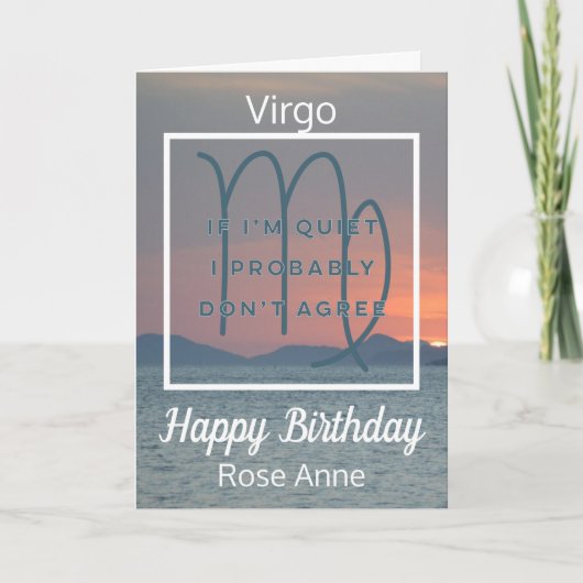 Virgo Zodiac Fun Quote in Blue and White Birthday Kaart (Voorkant)