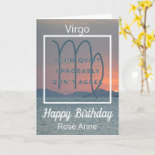 Virgo Zodiac Fun Quote in Blue and White Birthday Kaart (Gele Bloem)