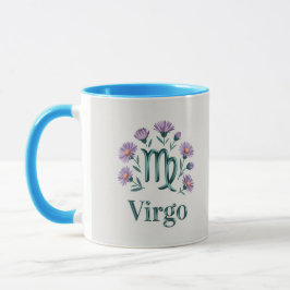 Virgo Zodiac Glyph Aster Flowers Mug Mok
