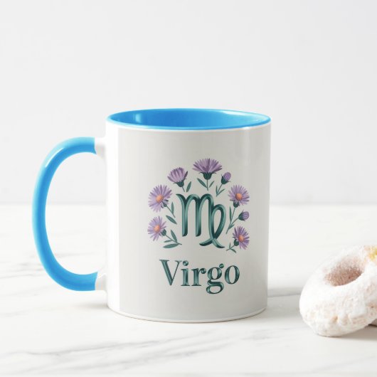Virgo Zodiac Glyph Aster Flowers Mug Mok (Met donut)