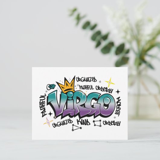 Virgo zodiac graffiti briefkaart (Staand voorkant)