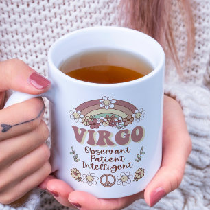 Virgo Zodiac Groovy Retro Floral Rainbow Koffiemok