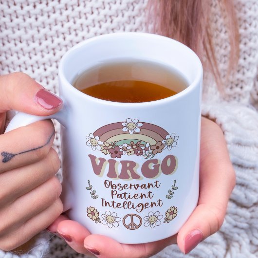 Virgo Zodiac Groovy Retro Floral Rainbow Koffiemok