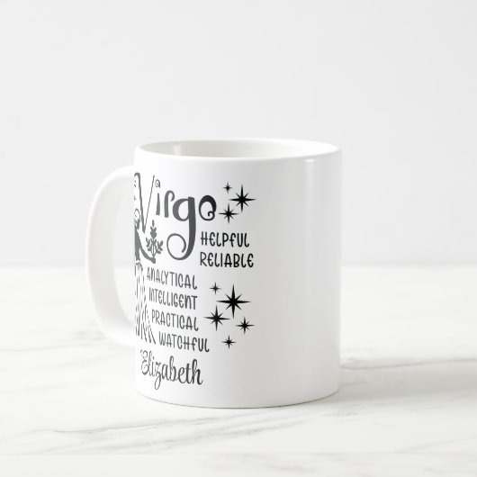 Virgo Zodiac Horoscoop Aangepaste naam Koffiemok (Voorkant links)