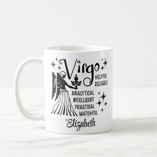 Virgo Zodiac Horoscoop Aangepaste naam Koffiemok (Links)