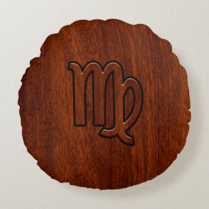 Virgo Zodiac in de stijl van Mahogany Rond Kussen