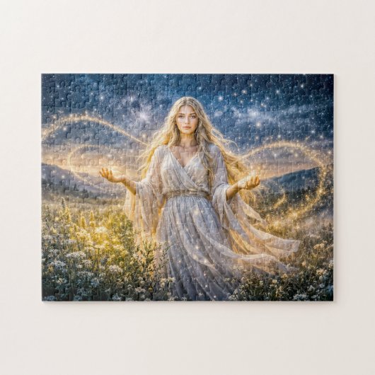 Virgo Zodiac in Enchanted Night Landscape Legpuzzel (Horizontaal)