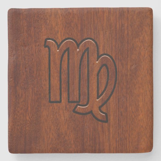 Virgo Zodiac in Mahogany-houtstijl Stenen Onderzetter (Voorkant)