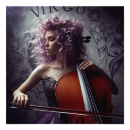 Virgo Zodiac Musician Cello Foto Afdruk
