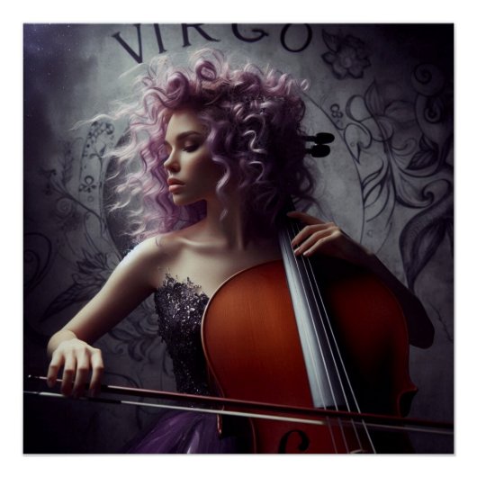 Virgo Zodiac Musician Cello Perfect Poster (Voorkant)