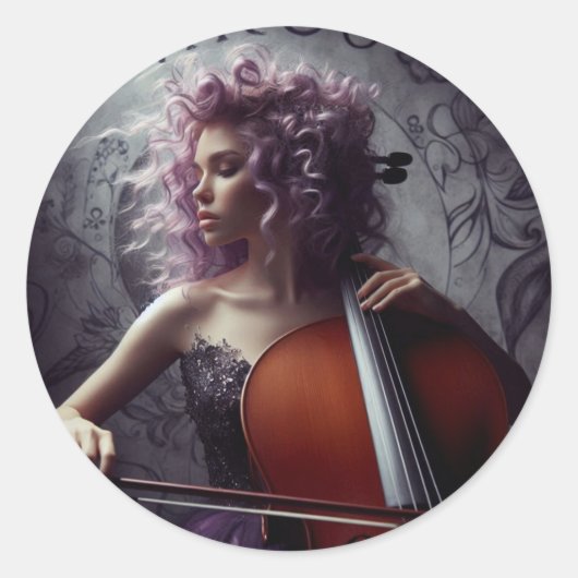 Virgo Zodiac Musician Cello Ronde Sticker (Voorkant)