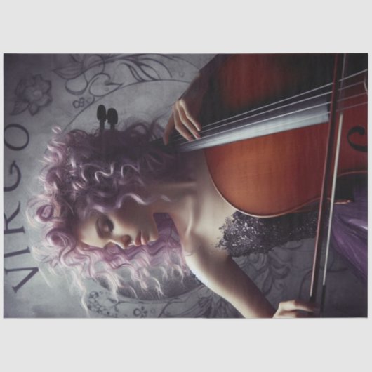 Virgo Zodiac Muzikant Cello Decoupage Tissuepapier (Voorkant)