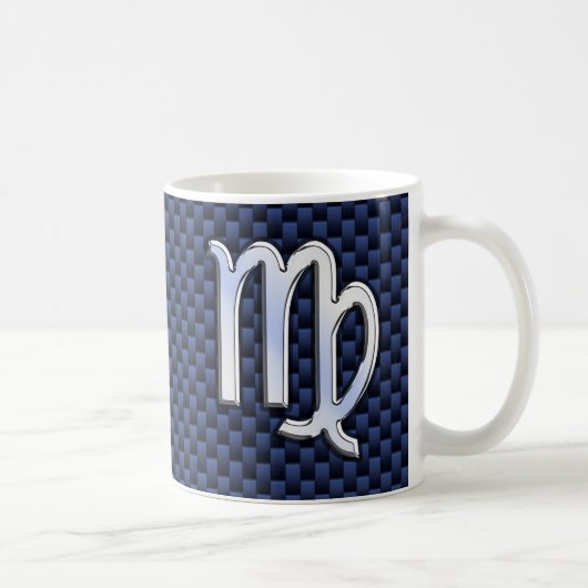 Virgo Zodiac op Navy Blue Carbon Fiber Print Style Koffiemok (Rechts)