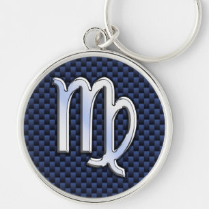 Virgo Zodiac op Navy Blue Carbon Fiber Print Style Sleutelhanger