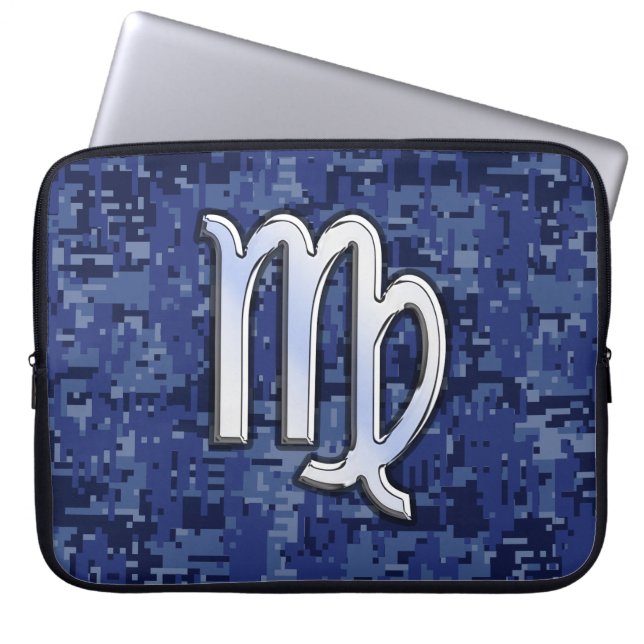 Virgo Zodiac op Navy Digital Camouflage Laptop Sleeve (Voorkant)