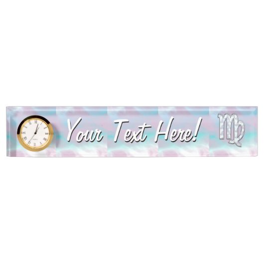 Virgo Zodiac op Pastels Nacre Moeder van Pearl Naambordje (Voorkant)