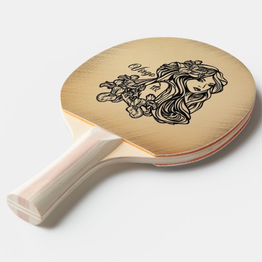Virgo Zodiac Rustic Tafeltennisbatje (Voorkant Gekanteld)