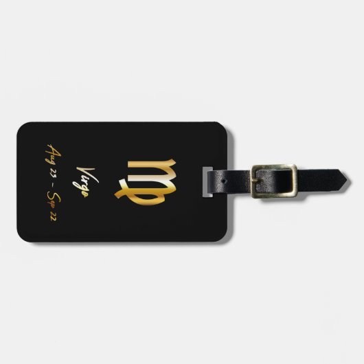 Virgo Zodiac Sign Black & Gold Bagagelabel (Voorkant horizontaal)