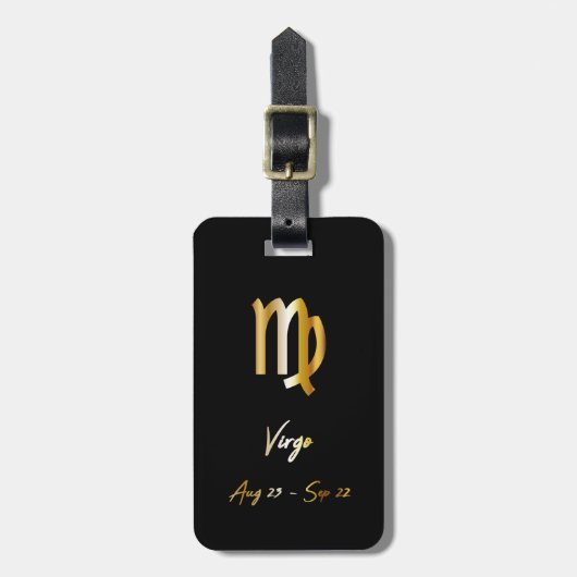 Virgo Zodiac Sign Black & Gold Bagagelabel (Voorkant verticaal)