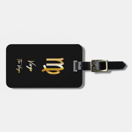 Virgo Zodiac Sign Black & Gold Bagagelabel (Voorkant horizontaal)