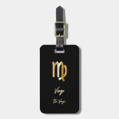 Virgo Zodiac Sign Black & Gold Bagagelabel (Voorkant verticaal)