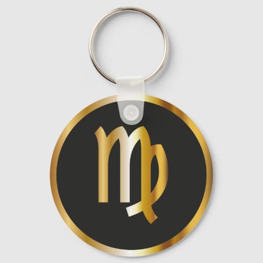 Virgo Zodiac Sign, Black & Gold Sleutelhanger (Voorkant)