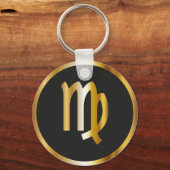 Virgo Zodiac Sign, Black & Gold Sleutelhanger (Voorkant)