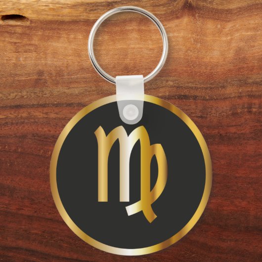 Virgo Zodiac Sign, Black & Gold Sleutelhanger (Voorkant)