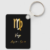 Virgo Zodiac Sign, Black & Gold Sleutelhanger (Achterkant)