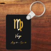 Virgo Zodiac Sign, Black & Gold Sleutelhanger (Achterkant)