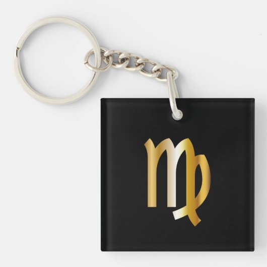 Virgo Zodiac Sign, Black & Gold Sleutelhanger (Voorkant)