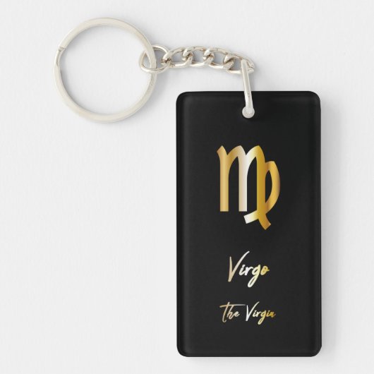 Virgo Zodiac Sign, Black & Gold Sleutelhanger (Voorkant)