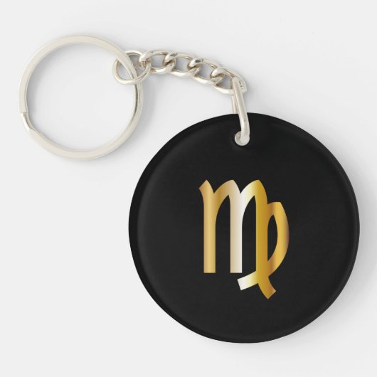 Virgo Zodiac Sign, Black & Gold Sleutelhanger (Voorkant)