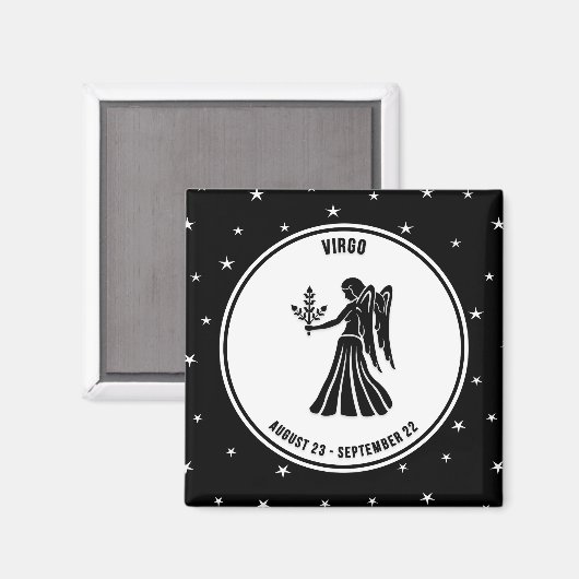 Virgo Zodiac Sign, Black & White Magnet (Voorkant / Achterkant)