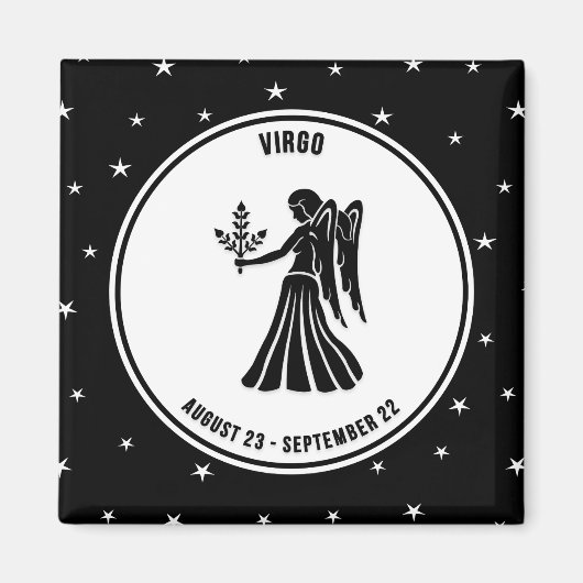 Virgo Zodiac Sign, Black & White Magnet (Voorkant)
