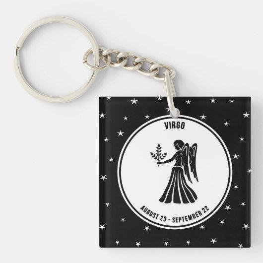 Virgo Zodiac Sign, Black & White Sleutelhanger (Voorkant)