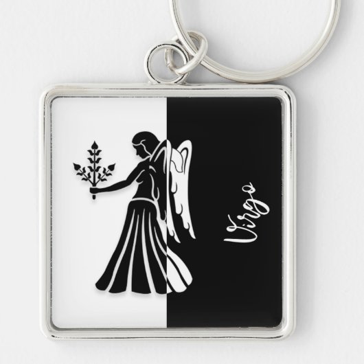 Virgo Zodiac Sign, Black & White Sleutelhanger (Voorkant)