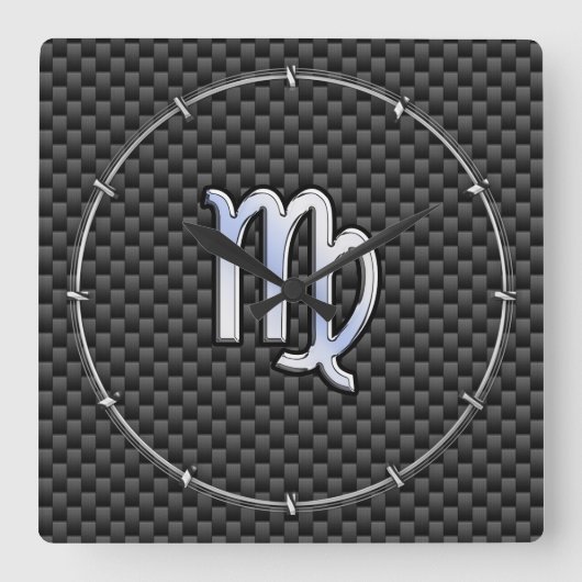 Virgo Zodiac Sign Charcoal Carbon Fiber Print Vierkante Klok (Voorkant)