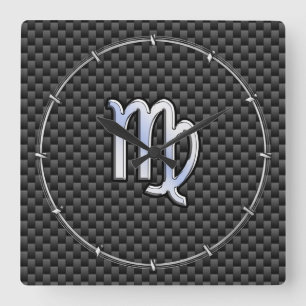 Virgo Zodiac Sign Charcoal Carbon Fiber Print Vierkante Klok