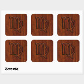 Virgo Zodiac Sign in Mahogany wood style decor Vierkante Sticker (Vel)