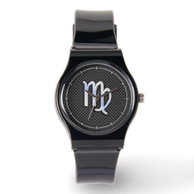 Virgo Zodiac Sign on Charcoal Carbon Fiber Style Horloge (Voorkant)