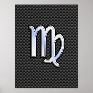Virgo Zodiac Sign on Charcoal Carbon Fiber Style Poster