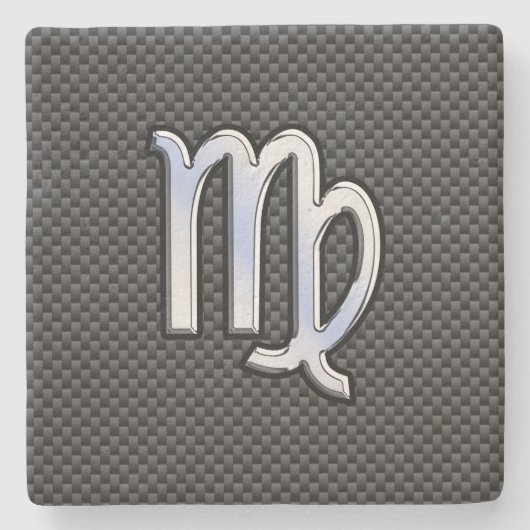 Virgo Zodiac Sign on Charcoal Carbon Fiber Style Stenen Onderzetter (Voorkant)