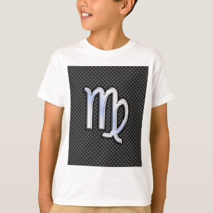 Virgo Zodiac Sign on Charcoal Carbon Fiber Style T-shirt