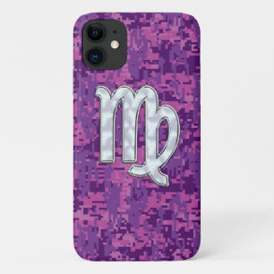 Virgo Zodiac Sign on Fuchsia Digital Camouglage iPhone 11 Hoesje