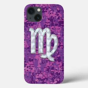 Virgo Zodiac Sign on Fuchsia Digital Camouglage iPhone 13 Hoesje