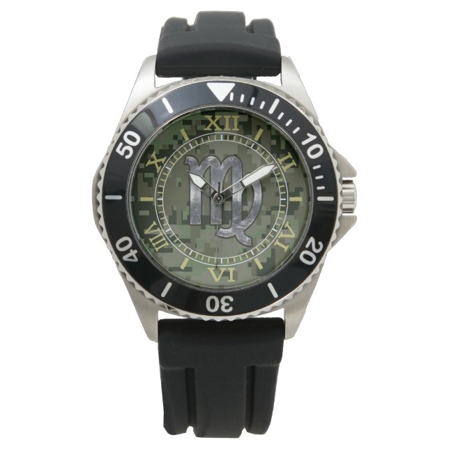 Virgo Zodiac Sign on Green Digital Camo Dial Horloge (Voorkant)